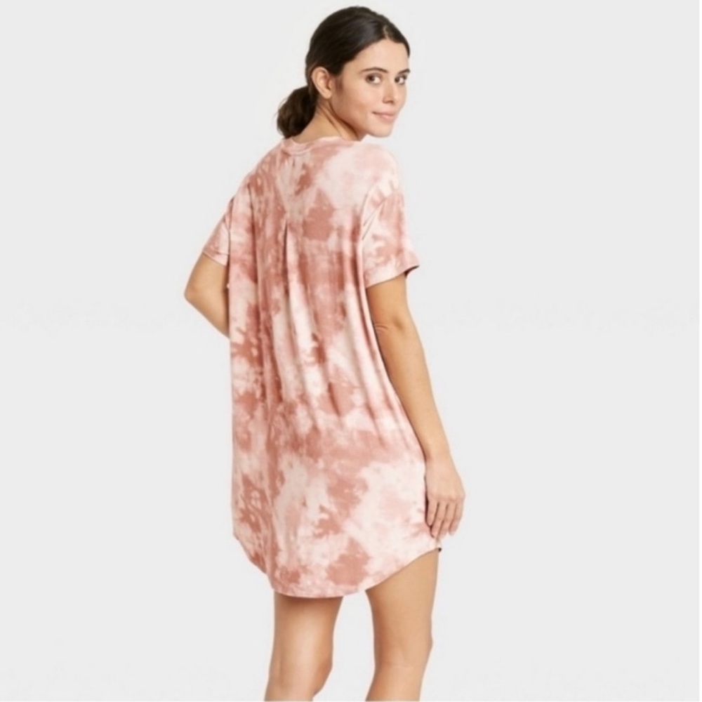 Stars Above Pink Tie Dye Short Sleeve Sleep T-Shirt Tunic Dress - Picture 2 of 10